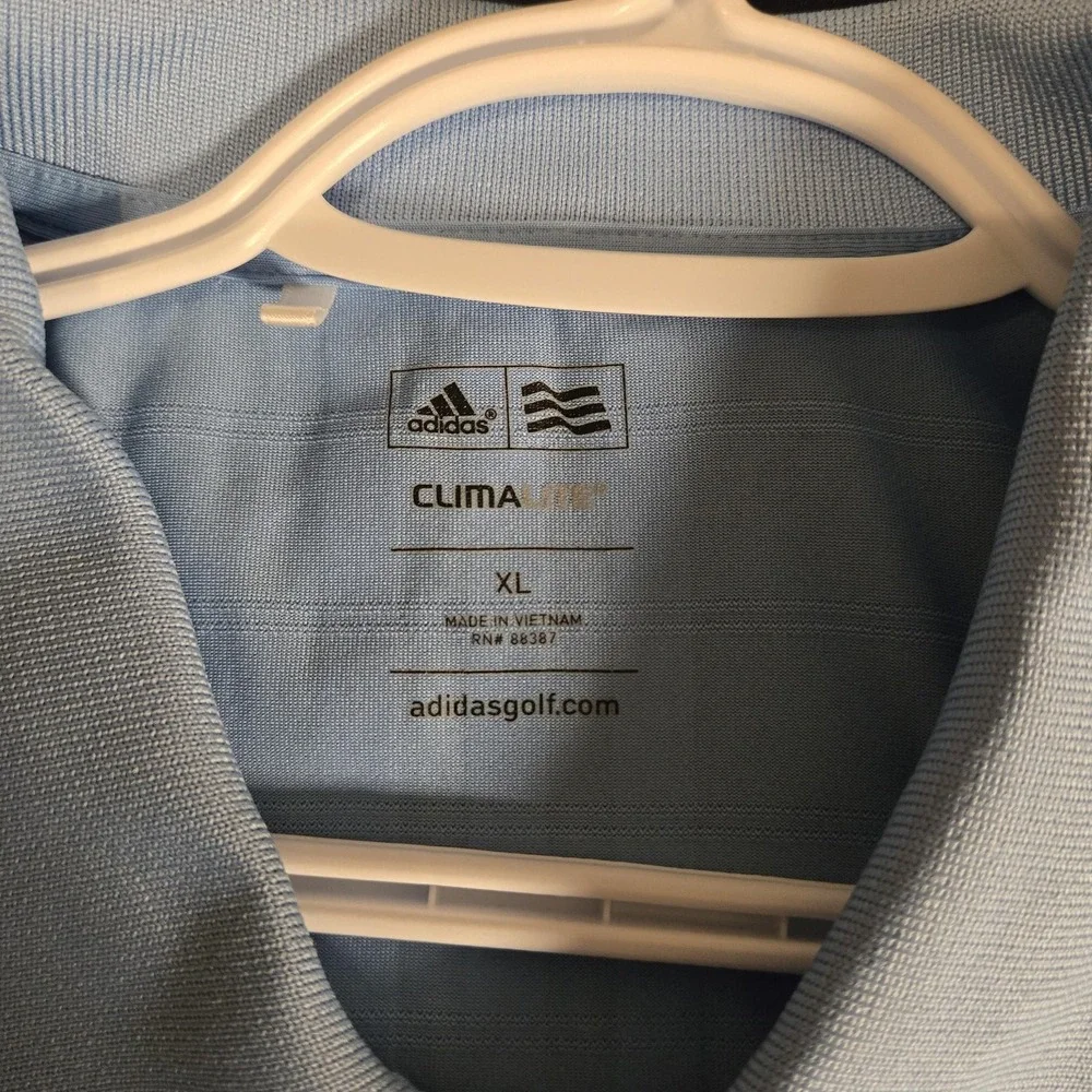 Adidas Shirt Mens XL Blue Climalite Stripe Golf Polo‎ Short Sleeve Performance